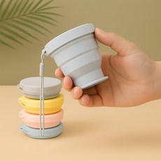 1+3 씨스앤홈 데일리 폴딩컵 실리콘 접이식 컵 뚜껑있는 휴대용 원형 자바라컵 등산 캠핑 어린이집 나들이 차량용 밀폐 실리콘컵 접히는컵 휴대컵, 1세트, 데일리폴딩컵