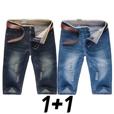 2P/1+1 남성 여름용 데님 5부팬츠 데일리 빅사이즈 28-38 편한 트렌드 데님팬츠 반바지