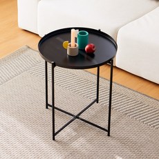 [리비니아] 미드센츄리 모던 로우 원형 철제 소파 거실 사이드 테이블/2종 2colors, 블랙 블랙
