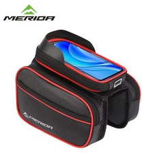 美利達自行車包 硬殼防水前梁包 山地車橫梁包 前掛上管包 騎行裝備 腳踏車馬鞍包, （6.2英寸 遮陽板）黑紅-送防雨罩, 1個