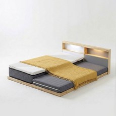 토쏘쏘 LED조명 수납 선반 헤드 포함 세트 저상형 원목 침대 프레임 DIY 매트리스 깔판 받침 바닥 우드 화이트 그레이 J S SS Q 국내 제작, 저상침대+낮은침대헤드115그레이(조명미포함)