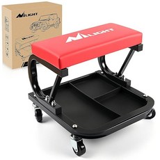 Nilight 롤링 정비공 시트 113.4kg(250파운드) 용량 패딩 정비공 스툴 공구 트레이 보관 포함 자동 수리 레드, Red