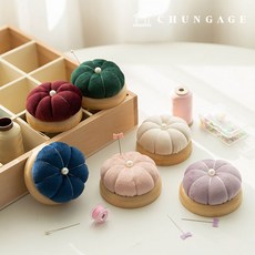 우드핀쿠션 벨벳 바늘꽃이 시침핀꽂이 호박 나무받침 핀봉, 02)인디핑크, 1개