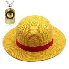 232155 TFYU 밀짚 햇빛 모자 루피 여름 야외 여행 코스프레 해골 목걸이 애니메이션 주얼리 2개