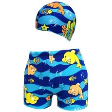 SkinWu布尿布專賣店 男童兒童泳褲鯨魚款附泳帽 平角沙灘褲溫泉褲特價出清