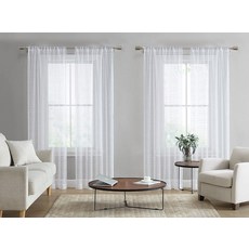 Laura Ashley Lehman 봉 포켓이 있는 시어 커튼 각 패널 치수 너비 96.5cm x 길이 274.3cm(38 x 108인치) 화이트 패널 4개