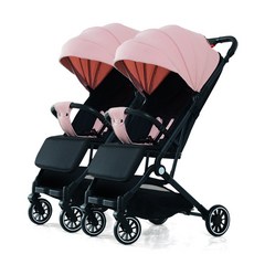 雙胞胎嬰兒車可登嬰兒推車可坐可躺輕便可摺疊景觀遛娃神器可坐折, 三摺疊單向【皮皮粉】:1個