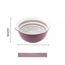 주방 이중 세척 바구니 플라스틱 채소 과일 세척용 세트, 퍼플화이트 대형 2개 세트, 기본 색상