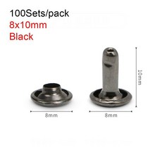 100 세트 스크류 가죽 칼라 장식 리벳 스터드 6/8/10mm 더블 캡 스팟 네일 의류 액세서리 가방, black-8x10mm