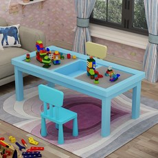 단단한 나무 블록 퍼즐 장난감 블록방 책상 게임 테이블 원목, E. 140x50  파란색