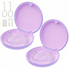 2팩 리테이너 케이스 Invisalign과 호환되는 마그네틱 얼라이너 투명 정렬기용 휴대용 슬림 교정 보관 키트 - 블랙, 2팩 - 퍼플