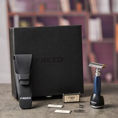 FREED 雙刃式刮鬍刀尊爵四件組禮盒 時尚藍 客製刻字 男士禮物推薦, 1個, 不需刻字, 10