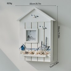地中海風創意鑰匙收納箱 臺灣出貨 海洋風鑰匙盒 海鳥海塔壁掛鑰匙櫃, 地中海小屋船鑰匙掛×1個