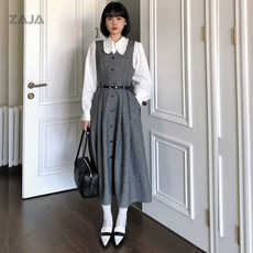 ZAJA 여성 셔츠 원피스 투피스 세트 하객룩 정장 세트 레이어드 원피스