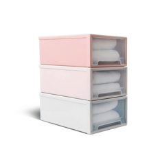 HAPPY ISLAND 抽屜式收納盒 透明可疊加 多色可選 防潮防塵 簡約時尚, 淡粉, 1個