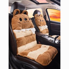 汽車坐墊秋冬季車用卡通毛絨座墊 保暖靠背一體連體五座通用座椅墊 (臺灣出貨), 卡通毛絨--蜜桃紅,前排單座, 1個