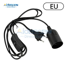 스위치가 있는 LED 고정장치 램프 전구 소켓 코드 어댑터 EU 미국 플러그 베이스 거치대 POWER LOGIC 케이블 1.8m E27 걸이 펜던트, black with cap, EU Plug