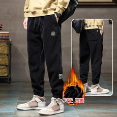 스타일닥터 남성 겨울 기모 바지 퍼 트레이닝 바지 아웃도어 캐주얼 바지 보온 강화 밴딩 바지 부드럽고 신축성 있는 방한 바지