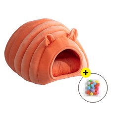 Zeresi 애벌레 고양이집 강아지집 고양이숨숨집 워머 겨울냥이 쿠션 하우스 + 토이볼 20p, 오렌지색, 1개