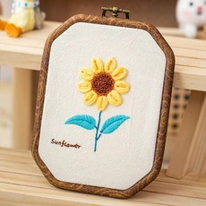 프랑스 자수 DIY 우드 액자 세트, 해바라기, 1개