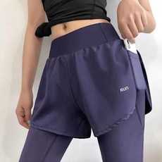 假兩件運動緊身褲 高腰彈力防走光瑜珈健身褲