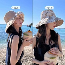 FANSYLI 오버핏 벙거지 모자 여성 와이드 리버시블 프린트 버킷햇 여름 선캡 휴양지 여행 자외선차단 모자 W2603M08