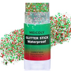 MEICOLY 크리스마스용 레드 및 그린 페이스 바디 글리터 스틱 어린이 여성용 헤어 스파클 크리스마스 메이크업 축제 파티 레이브 액세서리용 청키 212450, 크리스마스 글리터 스틱
