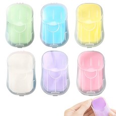 브레인버니 파스텔 종이비누 휴대용 일회용, 화이트+핑크+퍼플+블루+그린+옐로, 6개, 2.7g