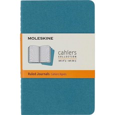 Moleskine Cahier 저널 소프트 커버 포켓 (8.9cm x 14cm(3.5 5.5인치)) 도트 블랙 64페이지 (3개 세트), Plain, Brisk Blue