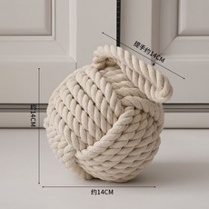 桃園出貨 防撞門檔 地中海風 圓形門阻 創意裝飾 家用餐廳 棉麻防撞球 防滑門擋, 圓形門擋米色棉線款, 1個