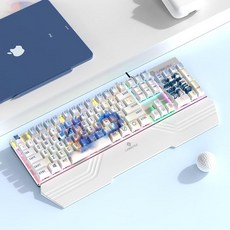 mir 단청키보드 유선키보드 무선키보드, 아니오, 드래곤 블루 분리형 손받침, 골든 파우더 스위치 (린넨)
