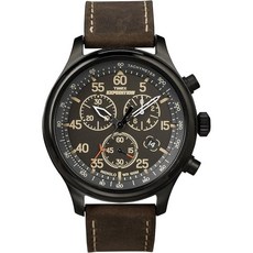 Timex 남성용 익스패디션 필드 크로노그래프 가죽 손목 시계 (T49905) 171121, Black/Black/Brown