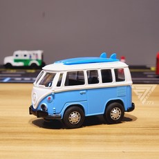 聲光可開門Q版復古合金車 - 警車 金龜車 雙層巴士 復古老爺車 mini cooper模型車 小車, 旅行巴士-藍(聲光, 1個