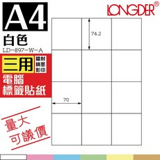 LONGDER 白色電腦標籤 LD-897-W-A 三用標籤 105張/盒, 1個