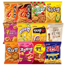 NONGSHIM 農心 人氣餅乾 12種 C組合 蝦味條+辣蝦味條+蜂巢餅+玉米餅+蜂蜜麻花+香蕉脆片+印度飯+Pocky+馬鈴薯, 1組