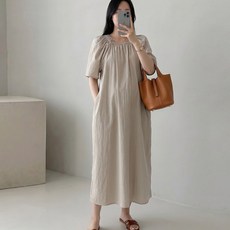 [당일출고] 수엠W 임산부 여름 반팔 스퀘어넥 루즈핏 셔링 롱원피스 하객룩 R03 시티스퀘어원피스