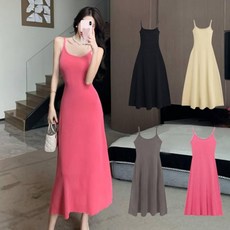 슬림 베이직 데일리 A라인 끈나시 롱 원피스