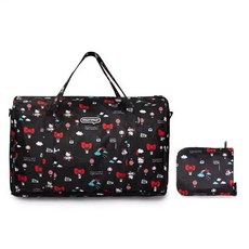 KT 防潑水卡通小熊印花手提行李袋大容量可摺疊旅行收納包