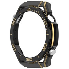 충격 방지 교체 케이스 속이 빈 시계 프레임 범퍼 46mm 스마트워치 보호용 플라스틱 케이스 (Watch GT5 호환), 블랙 골드