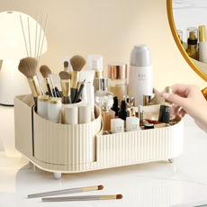 슈레보 수납왕 회전식 화장품 정리함, 1개, 크림 화이트
