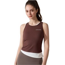 코어엑시스 여성 슬림핏 필라테스복 요가복 캡내장 레이어드 셔링 나시 브라탑