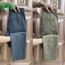 JUSTFEELING 1+1 남성 면마바지 봄 여름 심플 간절기 밴딩 통바지 일자핏 얇은팬츠 편하게 운동바지 빅사이즈 M-5XL