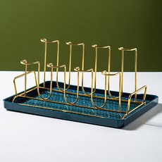 스테인리스 스틸 물빠짐 기능 주방용 유리컵 꽂이 수납 정리 거실용 컵걸이, 1개, 3_8컵 홀더 그린 접시