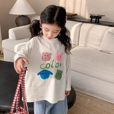 Olli kids女童長袖上衣 韓國童裝 卡通印花純棉長袖T恤 春秋打底衫