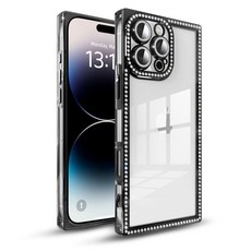 IAIYOXI 아이폰 17 프로 맥스용 직사각형 글리터 블링 다이아몬드 케이스 귀여운 럭셔리 스파클리 커버 풀 카메라 보호 소프트 TPU 범퍼 충격 방지 슬림 폰 케이스 여, iPhone 13 Pro, 블랙