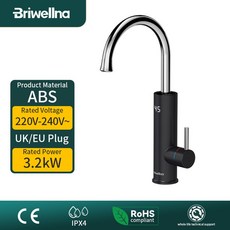 브리웰나 인스턴트 온수 수도꼭지 건메탈 그레이 전기 주방용 220V 흐르는 온수기, 유럽 연합, KP12 Bla