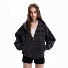 에쥬아 여성 집업 점퍼 스트라이프 카디건 후드 트레이닝복