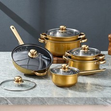스텐냄비 5종세트 코팅팬 냉비세트 양수냄비 인덕션신혼냄비, 금색, 5세트, 18cm+20cm+22cm+24cm+26cm