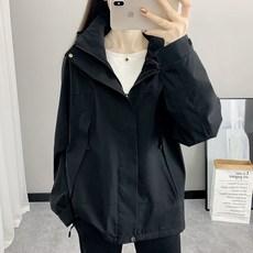 여성 바람막이 점퍼 캐주얼 봄 가을 등산복 야상 재킷 루즈핏 여자 탈부착 후드 코트 LPC