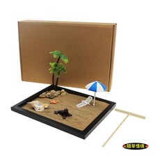 （沙盤套裝）迷你 南洋風情 海洋 沙灘 貝殼 海星 海獅 陽傘 造景 沙盤 禪意 禪風 枯山水 造景 微景觀 隨草憶境, （一組入，如圖）